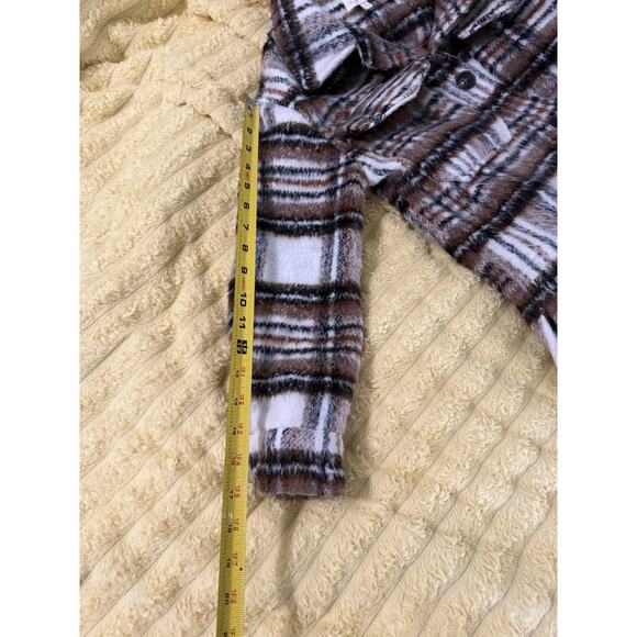 Plaid Brown Burnt Orange Ivory Pea Coat Jacket GB Girls Size 10 - Picture 9 of 10